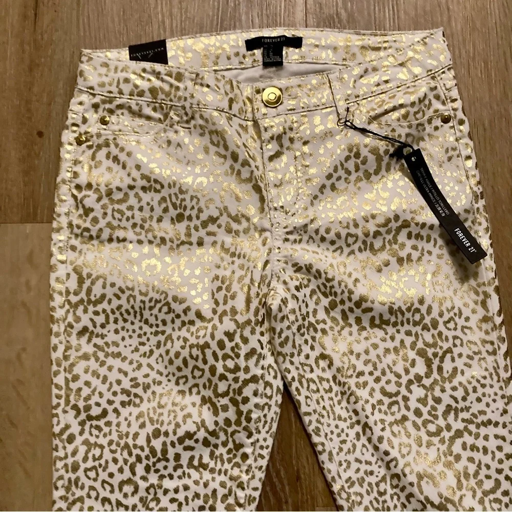 Forever 21 Women’s Skinny Ankle Pants With Gold Cheetah Print Size 26 | Y2K - Picture 4 of 9